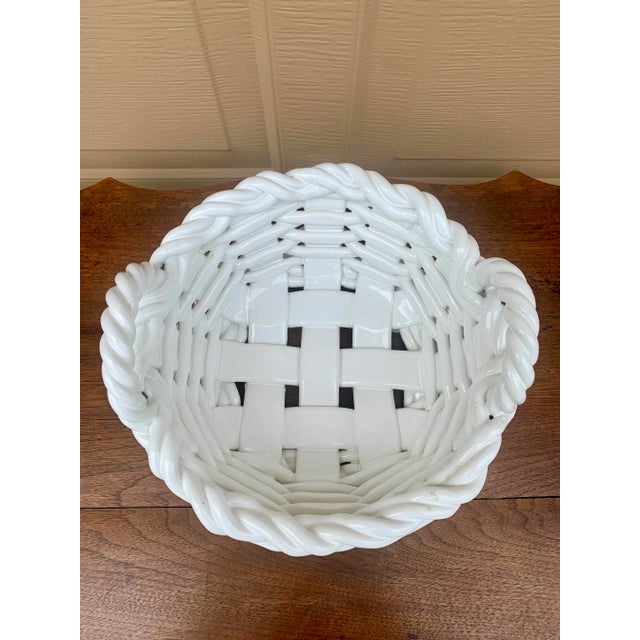Ceramic 1980s Italian White Ceramic Trompe L’Oeil Woven Basket Cachepot For Sale - Image 7 of 12