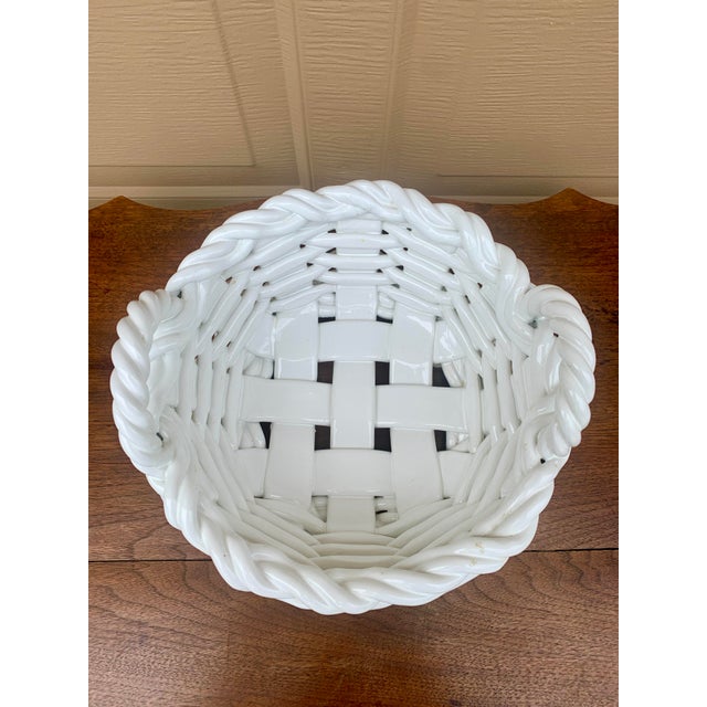 Italian White Ceramic Woven Cachepot Basket For Sale In South Bend - Image 6 of 11