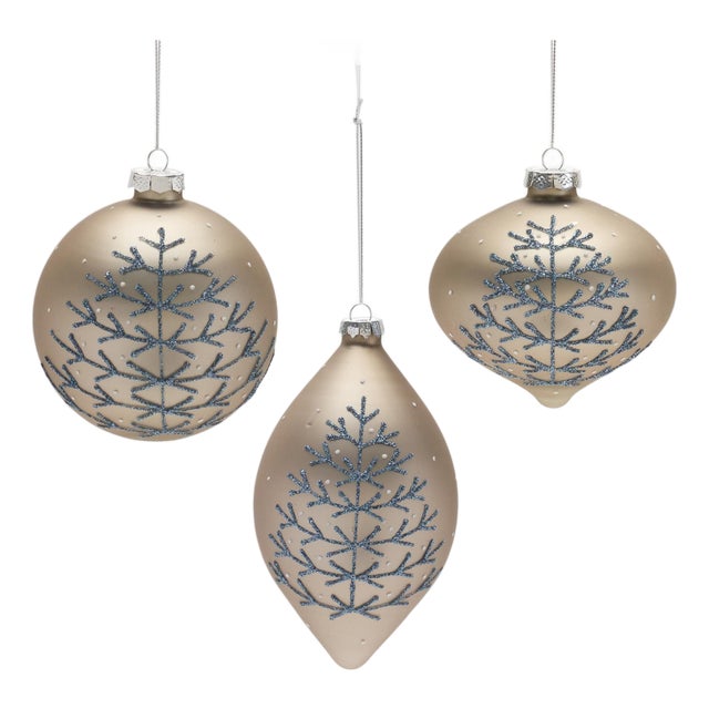 Champagne Glittered Ball Ornament (Set of 6) For Sale