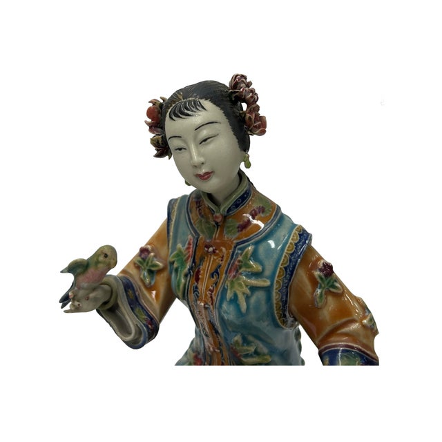 Chinese Porcelain Qing Style Dressing Bird Dog Lady Figure For Sale In San Francisco - Image 6 of 6