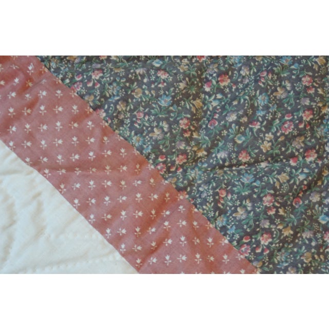 Vintage Hand Stitched Geometric Folk Art Tulips King Queen Blanket Bedspread Quilt For Sale - Image 12 of 13