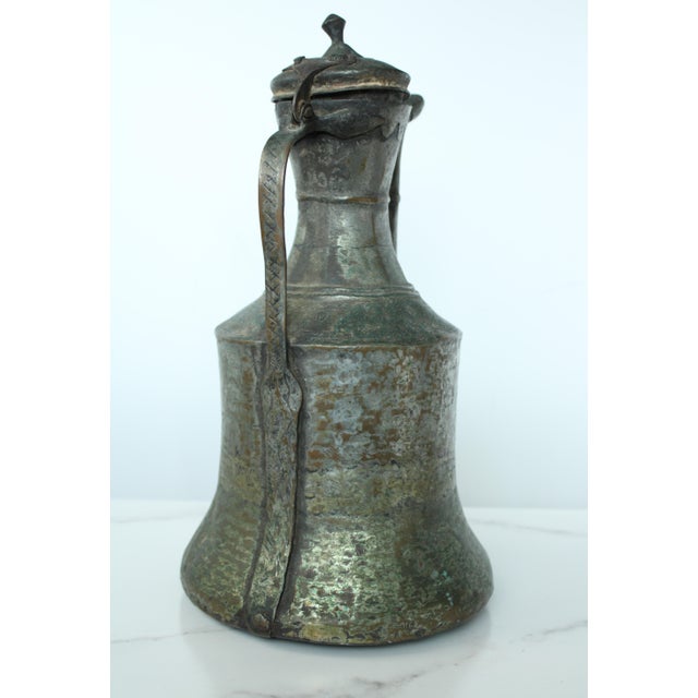 Antique Etched Copper Tin-plated Chinese Decanter with desirable aging and patina throughout. Dimension with handle and...