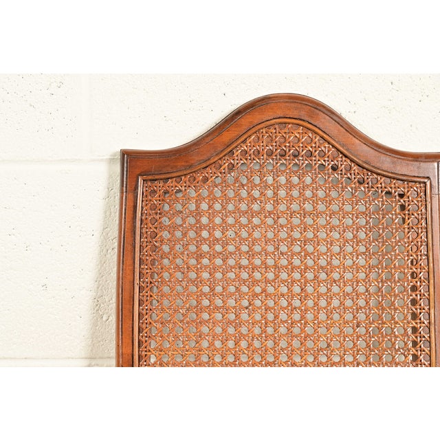 Baker Furniture Style French Provincial Louis XV Carved Walnut and Cane Back Side Chairs or Dining Chairs, Pair For Sale In South Bend - Image 6 of 14