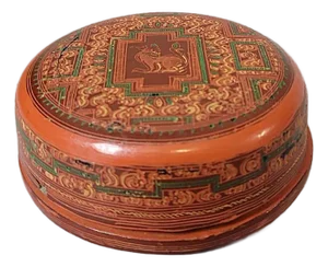 19th Century Thai Polychrome Lacquer Betel Box With Guardian Lion