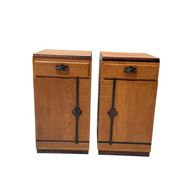 Brown Art Deco Nightstands Oak and Ebony by Fa. S. Speelman, 1920s, Set of 2 For Sale - Image 8 of 8