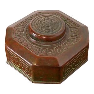 Tiffany Studios New York Zodiac Patinated Bronze Inkwell, Circa 1910