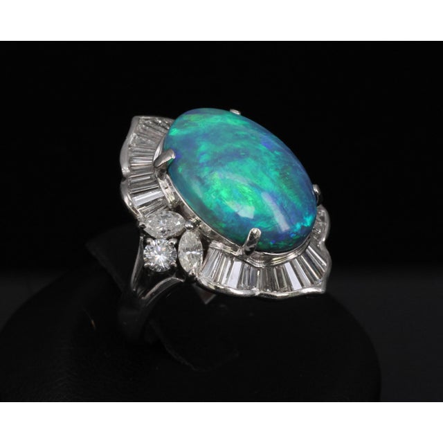 Late 20th Century Late 20th Century Fine 7.41ct Natural Untreated Black Opal 2.06ct Diamond Platinum Ring Size 6 For Sale - Image 5 of 18