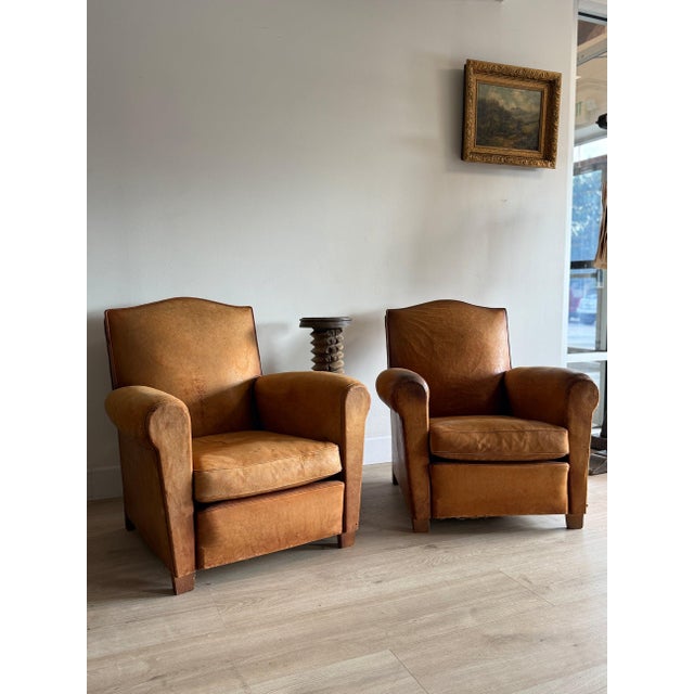 Vintage Pair of French Leather Moustache Chairs For Sale - Image 11 of 18