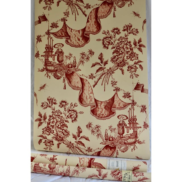 Chinoiserie Schumacher Wallpaper Chinoiserie Toile Red on Antique Ivory For Sale - Image 3 of 4