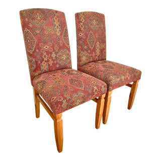 Late 20th Century Kilim Style Upholstered Dining Chairs, After George Smith - a Pair For Sale