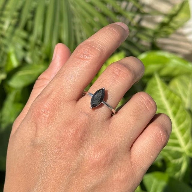 Boho Chic 1.96ct Marquise Cut Black Diamond Solitaire Ring Size 8 in 14k White Gold For Sale - Image 3 of 15