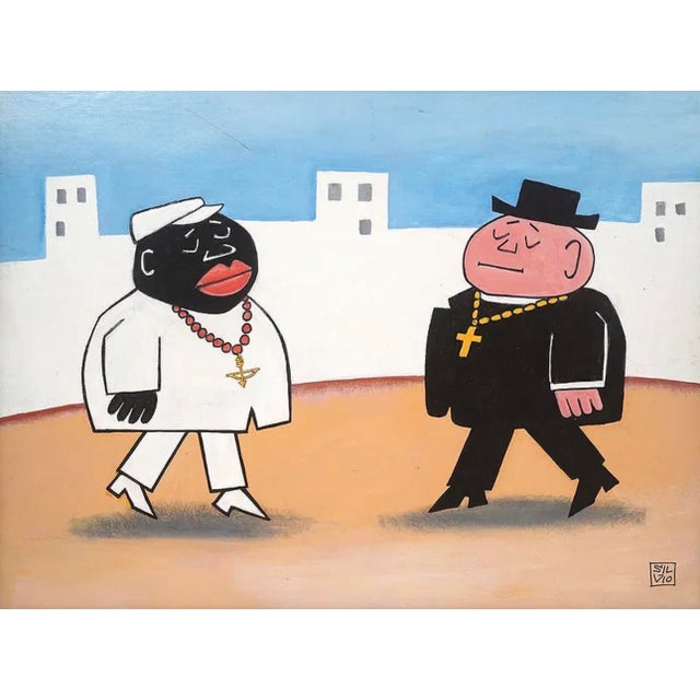 Opposites' acrylic painting, signed Silvio bottom right and mounted in gilt wood frame. Measurements: Visual image...