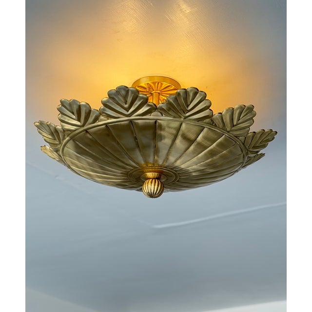 Pure Brass Flush Mount Ceiling Light | Brushed Brass 4-Light Fixture For Sale - Image 9 of 11
