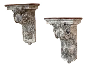 Pair 18th Century French Neoclassical Hand-Carved Painted Wall Sconces ~ Corbels