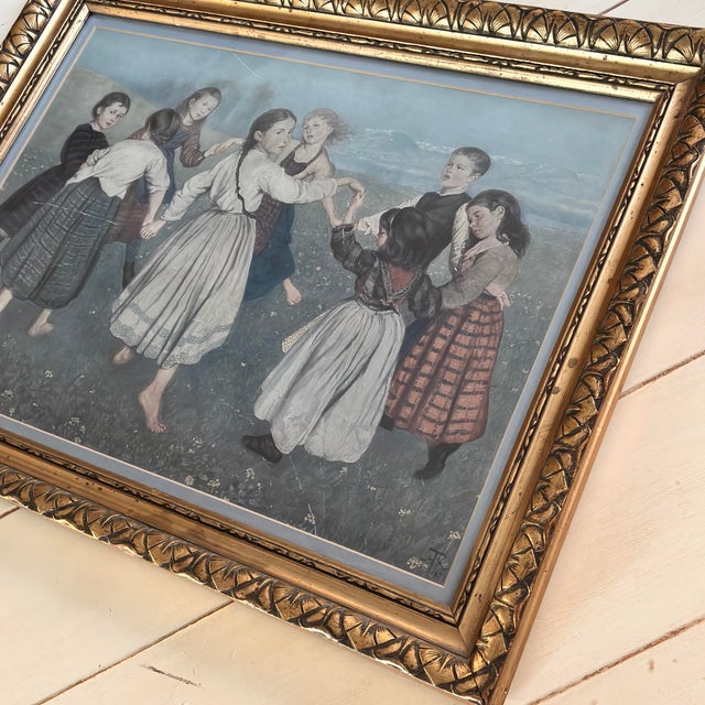 Gilded Framed Vintage German Lithograph of Hans Thoma's "Children's Ring Dance" For Sale - Image 4 of 7