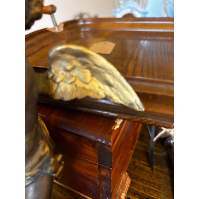 Metal Antique Bronze Putti or Cherub Playing Musical Instrument For Sale - Image 7 of 8