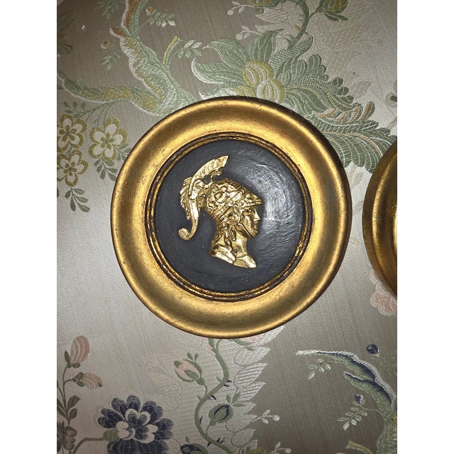 Metal Pair of Italian Neoclassical Helmet Portraits For Sale - Image 7 of 8