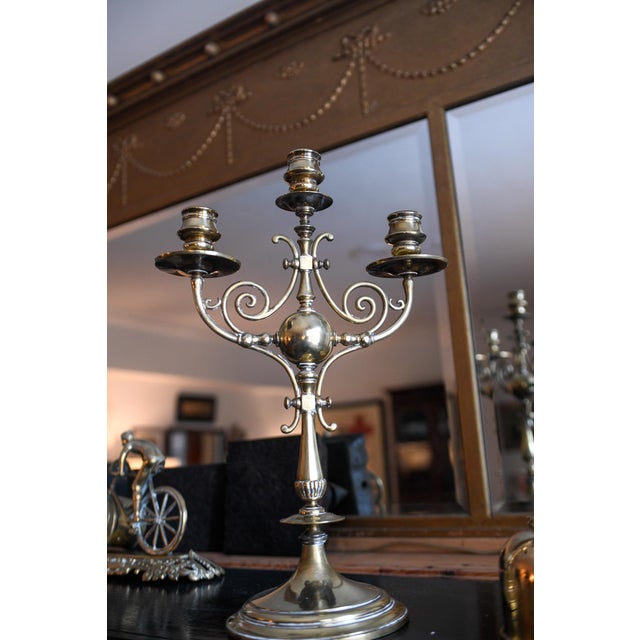 Brass 3-Armed Candelabra Victorian Brass Candleholder Birmingham, England For Sale - Image 4 of 15
