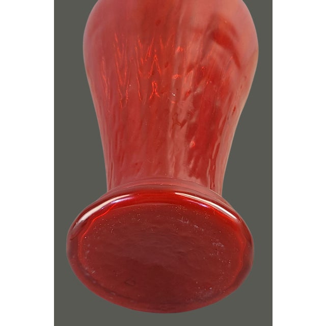 Red Vintage Mid-Century Modern Italian Red Opaline Ruffled Top Art Glass Vase For Sale - Image 8 of 10