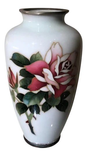 Early 20th C Antique Japanese Cloisonne Vase W Rose