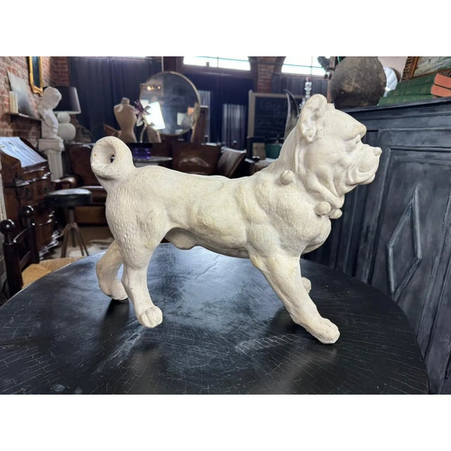 Metal Antique French Bulldog Sculpture | Early 20th Century Plaster & Metal Figure, Circa 1910–1920 For Sale - Image 7 of 12
