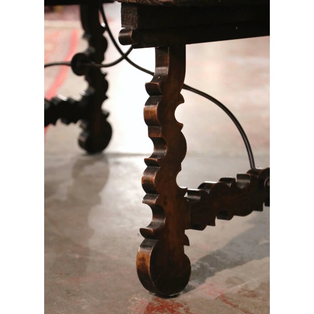 18th Century Spanish Baroque Carved Walnut Coffee Table With Iron Stretcher For Sale - Image 4 of 13