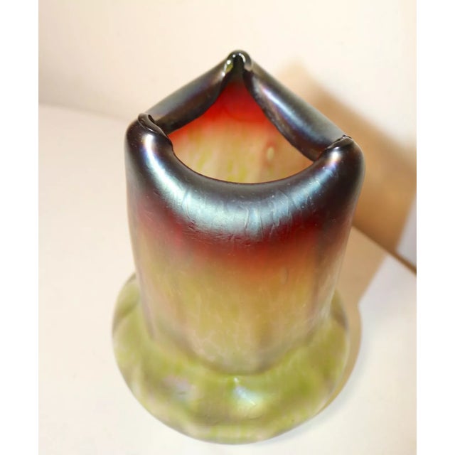 Antique Hand Blown Rindskopf Pepita Bohemian Art Glass Iridescent Aurene Vase For Sale In New York - Image 6 of 12