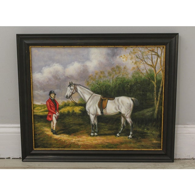 Man & Horse Framed Oil Painting on Canvas For Sale - Image 9 of 9