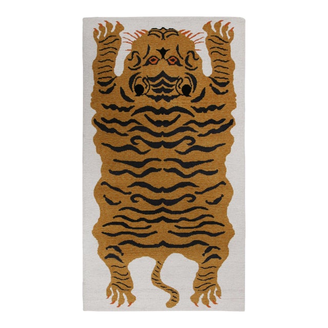 2010s Rug & Kilim’s Tiger-Skin Rug in White With Gold & Black Pictorial For Sale
