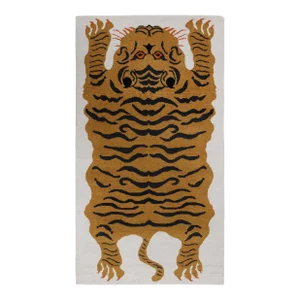 2010s Rug & Kilim’s Tiger-Skin Rug in White With Gold & Black Pictorial