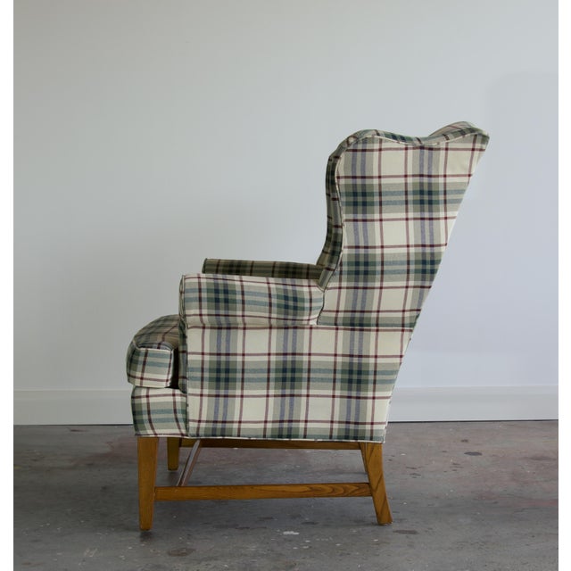 Late 20th Century Plaid Camelback Wingback Chair, Made in Usa by Cochrane For Sale - Image 4 of 6