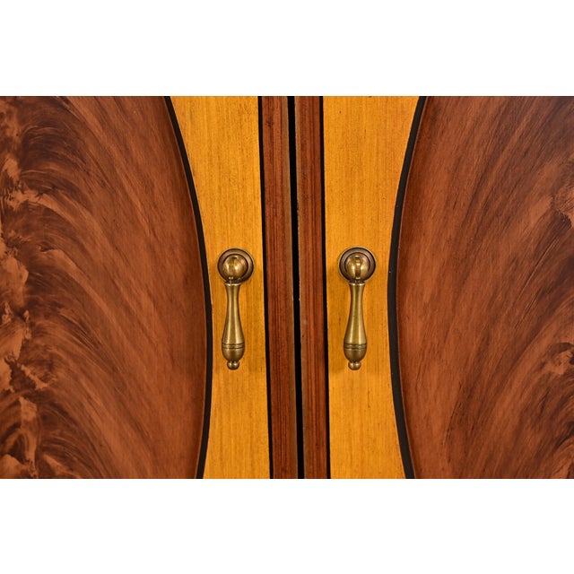 Wood Late 20th Century French Regency Louis XVI Inlaid Flame Mahogany Hand Painted Sideboard or Bar Cabinet For Sale - Image 7 of 13