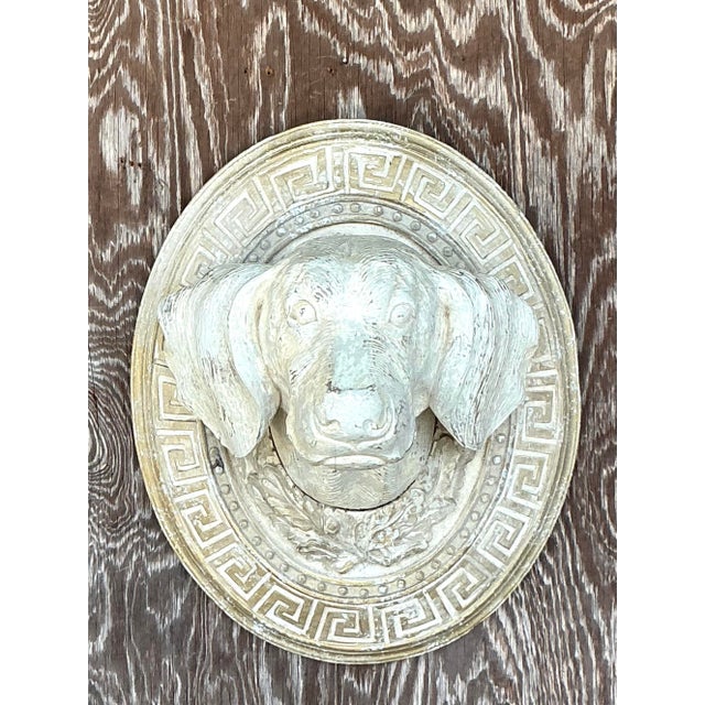 Vintage Boho Greek Key Carved Dog Wall Hanging For Sale - Image 4 of 8