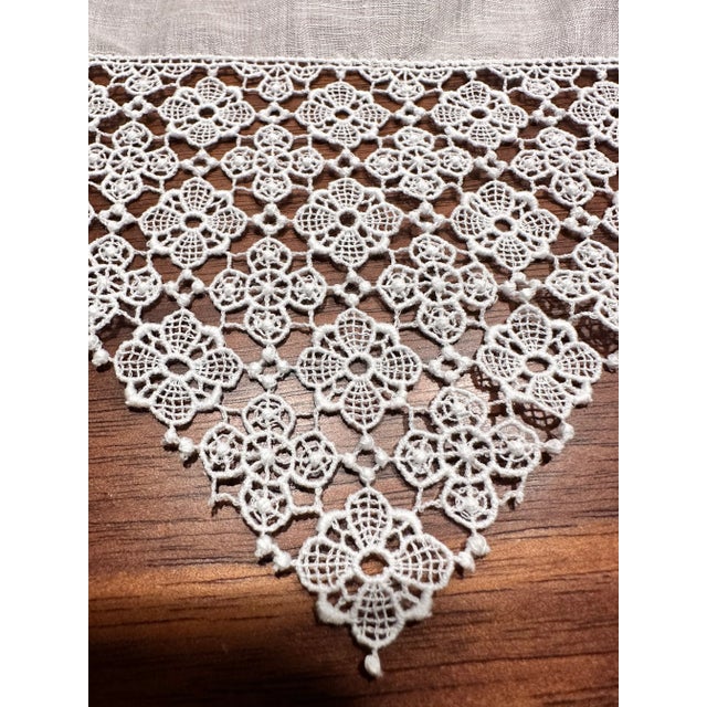 Vintage Austrian Heirloom Lace Bridal Hanky Wedding Linen Cotton Handkerchiefs Made in Austria -a Pair For Sale - Image 11 of 12
