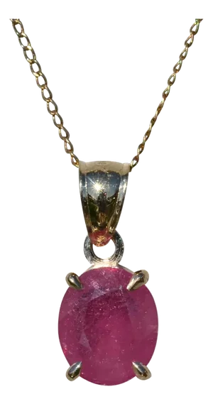 Ladies 1.96 CT Oval Ruby Necklace in 14K Yellow Gold
