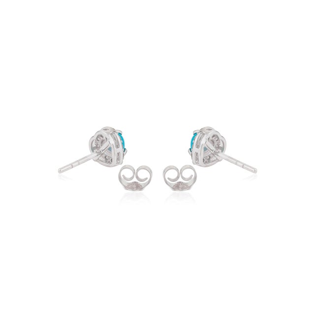 Turquoise Natural Cabochon Turquoise Heart & Diamond Halo Stud Earrings in 14k Gold- A Pair For Sale - Image 8 of 11
