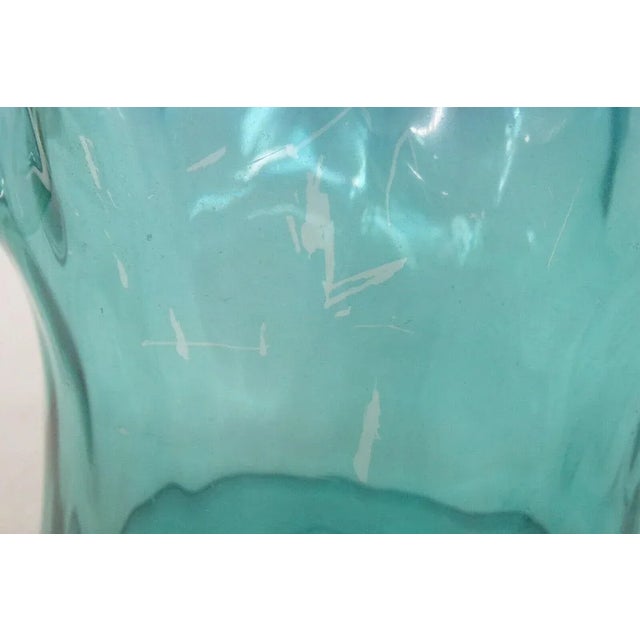 Green Mid Century Modern Blue Art Glass Ruffled Rim Handkerchief Bowl Vase For Sale - Image 8 of 11