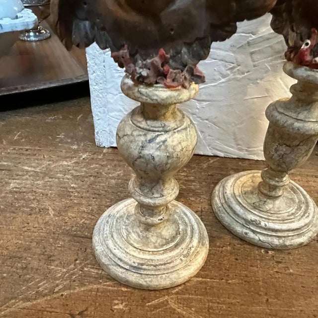19th Century Two Louis Philippe Sicilian Wood Angels on Lacquered Wood Bases- Set of 2 For Sale - Image 6 of 12