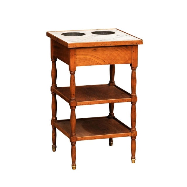 Late 19th Century French 1890s Cherry Rafraichissoire Wine Table with White Vined Marble Top For Sale - Image 5 of 12