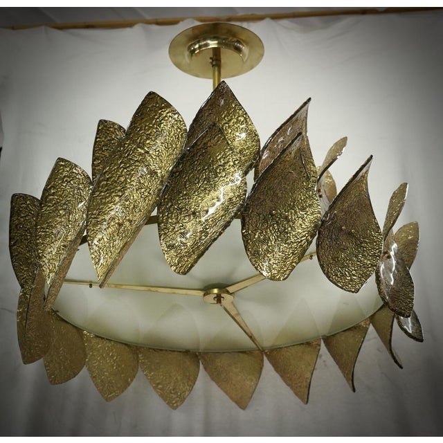 2000 - 2009 Mid-Century Chandelier and Pendant in Murano Round Gold Art Glass and Brass For Sale - Image 5 of 10