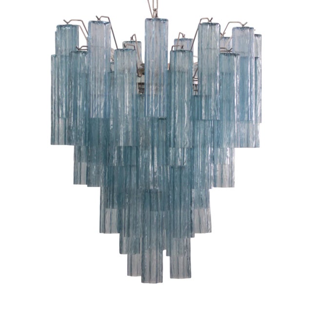 Italian Chandelier in Tronchi Blue Murano Glass, 1980s For Sale