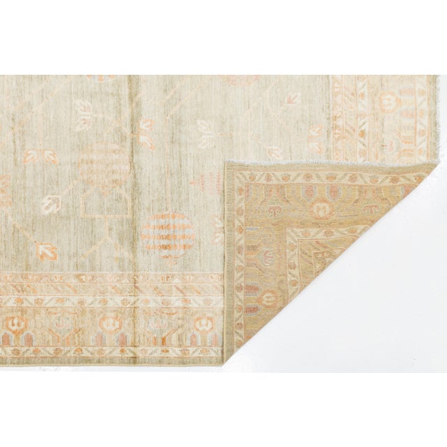 Contemporary Artisan Sage & Terracotta Hand-Knotted Khotan Pomegranate Wool Rug 10x14 For Sale - Image 3 of 11