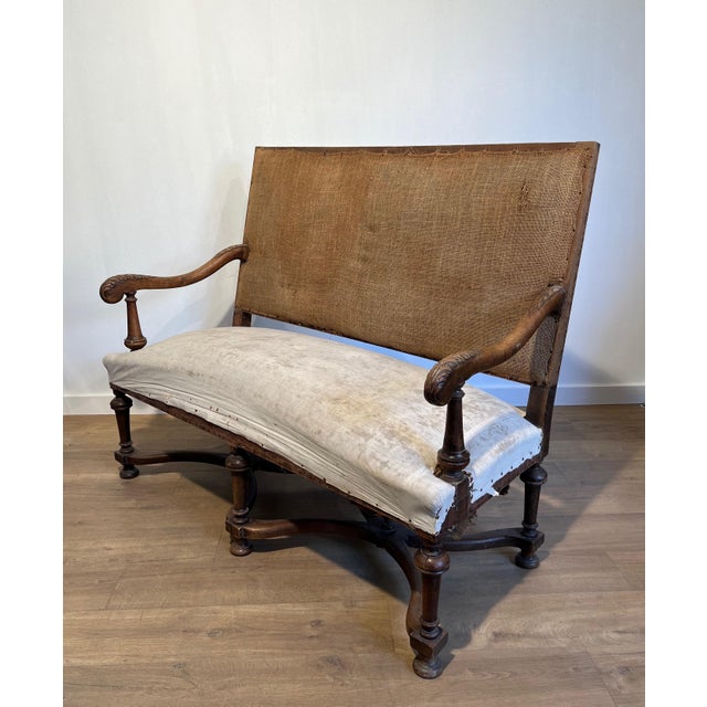 French High-backed walnut sofa. French work in the style of Louis XIII. Circa 1880 For Sale - Image 3 of 12