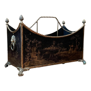 Mid 20th Century Vintage Gilt Metal Canterbury Magazine Rack or Utility Bin