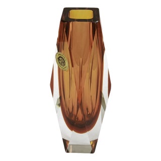 Large Faceted Amber and Clear Formia Sommerso Murano Glass Vase, Italy, 1970s For Sale