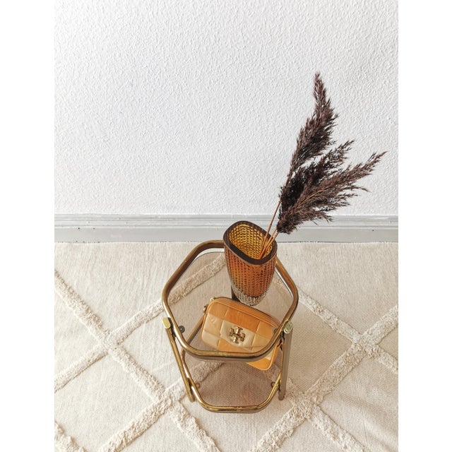 1970s Vintage Hollywood Regency Side Table in Gold and Smoked Glass, 1970s For Sale - Image 5 of 8