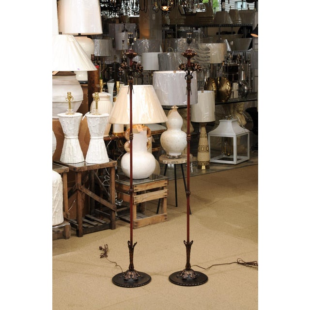 1940s Stunning Pair of 1940s Italian Tole Floor Lamps, Gilt & Garnet Red For Sale - Image 5 of 12