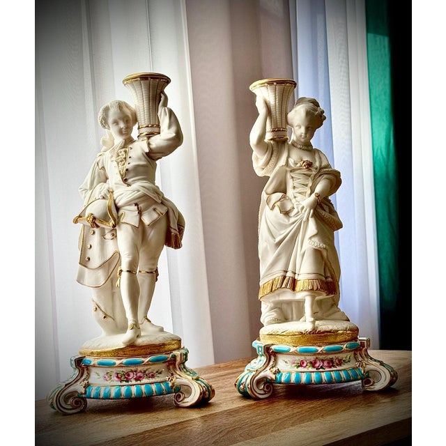 French Bisque Porcelain Figural Candlesticks, 19th Century, Set of 2 For Sale - Image 11 of 18