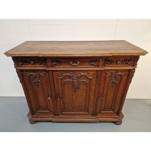Oak Sideboard with Carvings, 1920s For Sale - Image 6 of 12