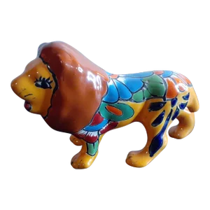 1970s Mexican Talavera Art Lion Figurine.